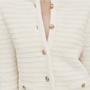 Massimo Dutti Women's L Textured Knit Cardigan w/ Gold Buttons Cream